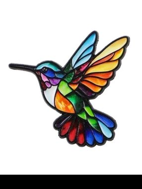 Hummingbird Multicolor Stained-Glass Brooch Pin